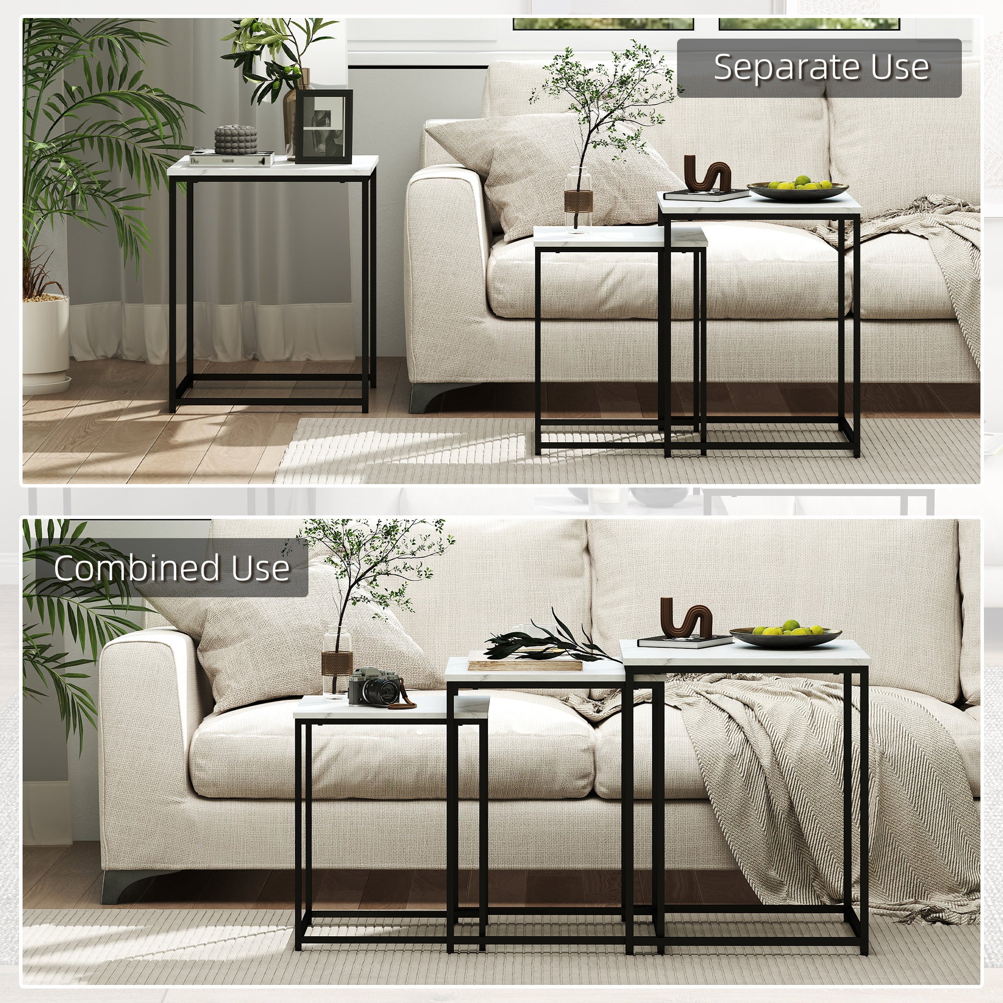 HOMCOM Three Nest of Tables, Marble Effect Finish